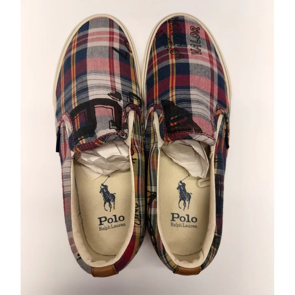 Polo Ralph Lauren Keaton-Slip Plaid Valor Graphic Mens Sneakers Red Blue 8